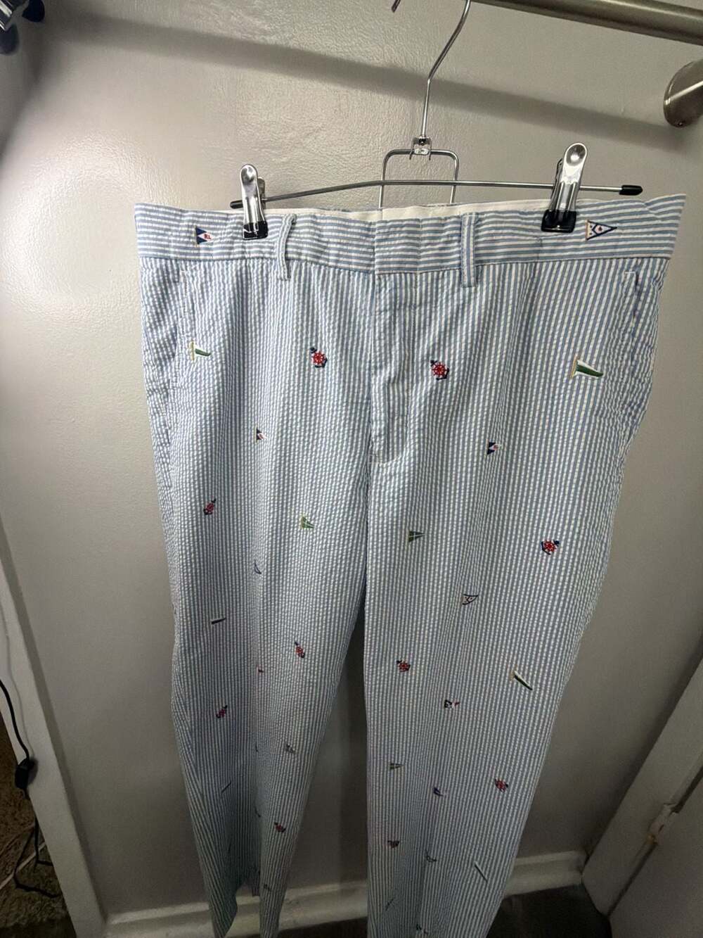Vintage Polo Ralph Lauren 32x30 Seersucker Embroidered Nautical Pants Blue